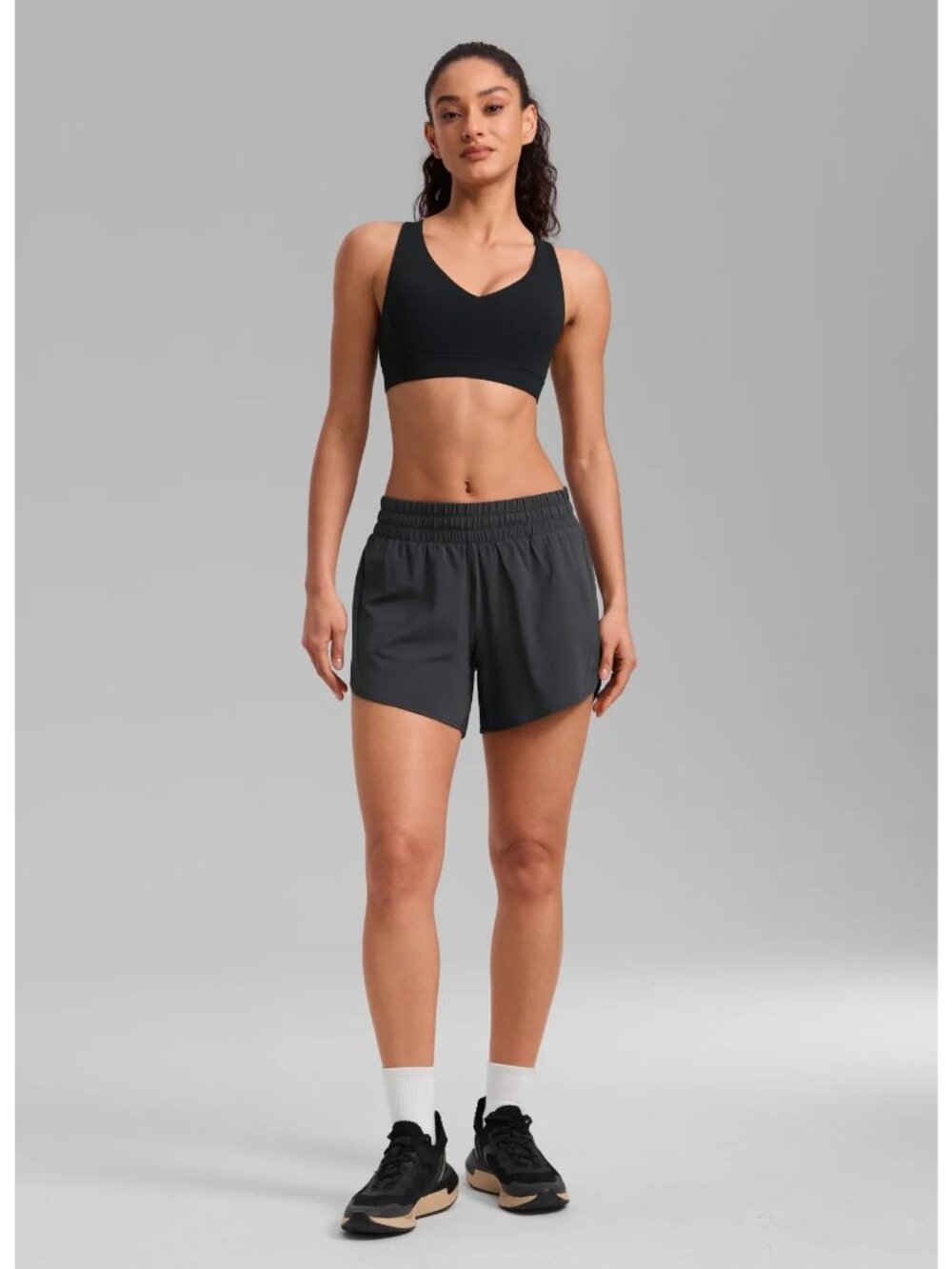 Crz yoga Gray Swiftly Tech Running Shorts Women's Size 6 With Zipper Pocket
